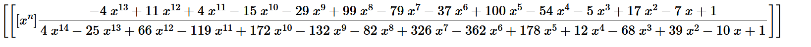 Rational generating function of letter t under LCR 3.14